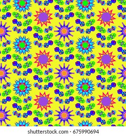 Seamless geometric pattern. Elements placement in the form of spikes. Background is yellow.