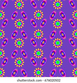 Seamless geometric pattern. Elements placement in the form of spikes. Background is violet.