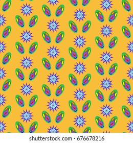Seamless geometric pattern. Elements placement in the form of spikes. Background is orange.