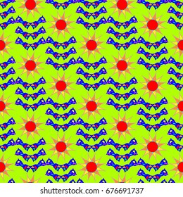 Seamless geometric pattern. Elements placement in the form of spikes. Background is green.