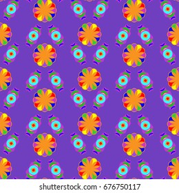 Seamless geometric pattern. Elements placement in the form of spikes. Background is violet.