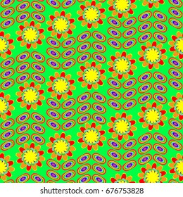 Seamless geometric pattern. Elements placement in the form of spikes. Background is green.