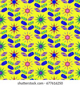 Seamless geometric pattern. Elements placement in the form of spikes. Background is yellow.
