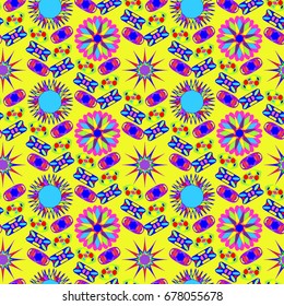 Seamless geometric pattern. Elements placement in the form of spikes. Background is yellow.