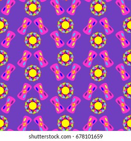 Seamless geometric pattern. Elements placement in the form of spikes. Background is violet.