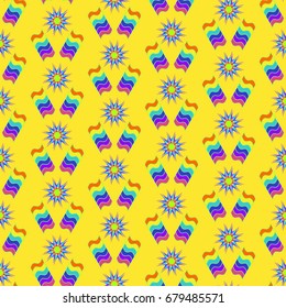 Seamless geometric pattern. Elements placement in the form of spikes. Background is orange.