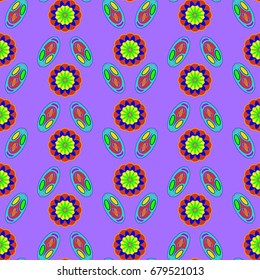 Seamless geometric pattern. Elements placement in the form of spikes. Background is violet.
