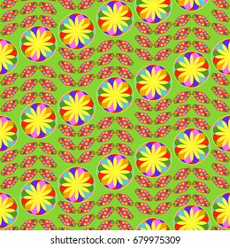 Seamless geometric pattern. Elements placement in the form of spikes. Background is green.