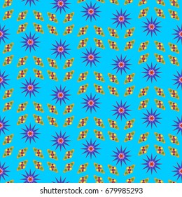 Seamless geometric pattern. Elements placement in the form of spikes. Background is azure.