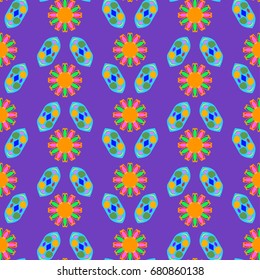Seamless geometric pattern. Elements placement in the form of spikes. Background is violet.