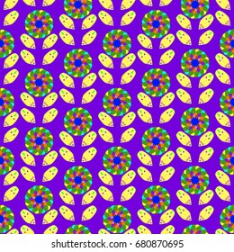 Seamless geometric pattern. Elements placement in the form of spikes. Background is violet.