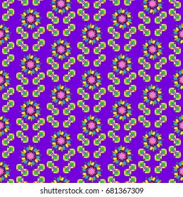 Seamless geometric pattern. Elements placement in the form of spikes. Background is violet.