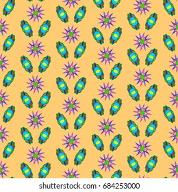 Seamless geometric pattern. Elements placement in the form of spikes. Background is orange.