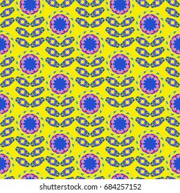 Seamless geometric pattern. Elements placement in the form of spikes. Background is yellow.