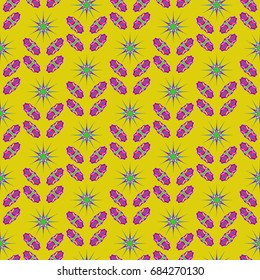 Seamless geometric pattern. Elements placement in the form of spikes. Background is rapeseed yellow .