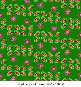 Seamless geometric pattern. Elements placement in the form of spikes. Background is green.