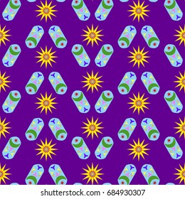 Seamless geometric pattern. Elements placement in the form of spikes. Background is violet.