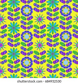 Seamless geometric pattern. Elements placement in the form of spikes. Background is yellow.