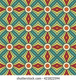 Seamless geometric pattern, endless repeating texture. Tribal ethnic ornate background, colorful endless pattern. Fashion fabric or paper print, square doodle pattern, vector illustration