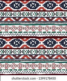 Seamless geometric pattern. Ethnic aztec mexican tropical tribal motifs ornamental background. Grunge ink brush texture. Print for your textiles. Vector illustration.
