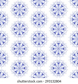 Seamless geometric pattern in ethnic oriental style. Abstract ornamental background in blue and white colors. Vector illustration in boho, vintage style for design of fabric, invitation, card