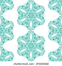Seamless geometric pattern in ethnic oriental style. Abstract ornamental background in blue turquoise colors. Vector illustration in boho, vintage style for design