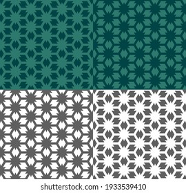 Seamless geometric pattern in ethnic style with line, star. Vector repeating texture for wallpaper, packaging, invitation, fabric print. Green and monochrome background. Color inversion.