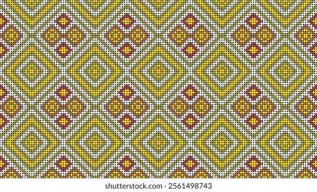 Seamless geometric pattern in ethnic style. Embroidery on fabric.