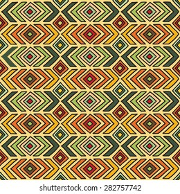 Seamless geometric pattern in ethnic style, a bright structure of different geometric shapes.