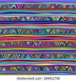 Seamless geometric pattern in ethnic style, a bright structure of different geometric shapes.