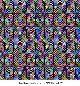 Seamless geometric pattern in ethnic style. Folk traditional motifs, painted by hand. Merry colorful folk gamma.
