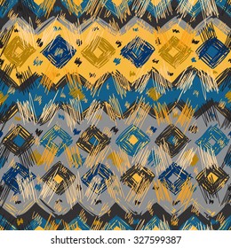 Seamless geometric pattern in ethnic style for your design, painted by hand.