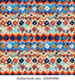 Seamless geometric pattern in ethnic style for your design, painted by hand.
