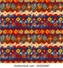 Seamless geometric pattern in ethnic style for your design, painted by hand.