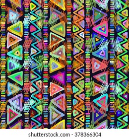 Seamless geometric pattern in ethnic style for your design, painted by hand. 