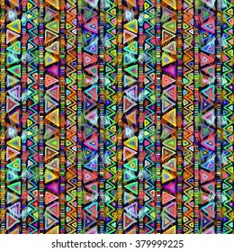 Seamless geometric pattern in ethnic style for your design, painted by hand.