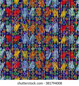 Seamless geometric pattern in ethnic style, hand drawn illustration. For the design and decoration background, wallpaper, packaging, fabrics, textiles.