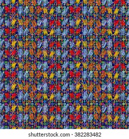 Seamless geometric pattern in ethnic style, hand drawn illustration. For the design and decoration background, wallpaper, packaging, fabrics, textiles.
