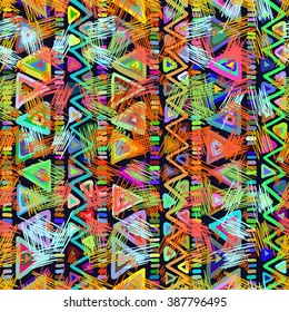 Seamless geometric pattern in ethnic style, hand drawn background. For the design and decoration background, wallpaper, packaging, fabrics, textiles. 