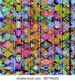 Seamless geometric pattern in ethnic style for your design, hand drawn background. 