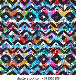 Seamless geometric pattern in ethnic style for your design, hand drawn illustration. For the design and decoration background, wallpaper, packaging, fabrics, textiles.