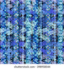 Seamless geometric pattern in ethnic style for your design, painted by hand, hand drawn background.