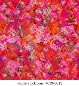 Seamless geometric pattern in ethnic style for your design, painted by hand, hand drawn background.