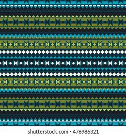 Seamless geometric pattern in ethnic style. Patterns of American Indians. The texture of the cover, fabric, background, paper, wrapping. Vector illustration in blue and green colors.