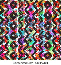 Seamless geometric pattern in ethnic style for your design, hand drawn texture.