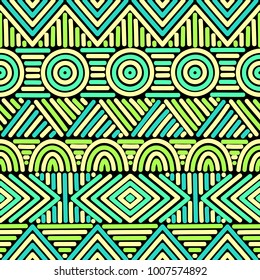 Seamless geometric pattern. Ethnic and tribal motifs. Horizontal stripes. Vector illustration.