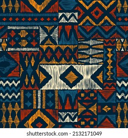 Seamless geometric pattern. Ethnic and tribal motifs. Bohemian style print. Patchwork ornament. Vector illustration.