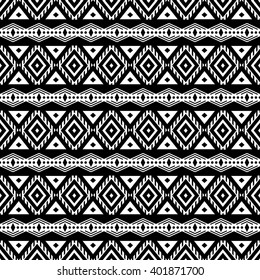 Seamless geometric pattern with ethnic, tribal and boho style ornament elements. Vector.
