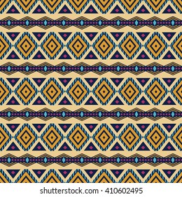 Seamless geometric pattern with ethnic, tribal and boho style ornament elements. Vector.