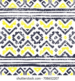 Seamless geometric pattern. Ethnic and tribal motifs. Grunge texture. Print for your textiles. Vector illustration.